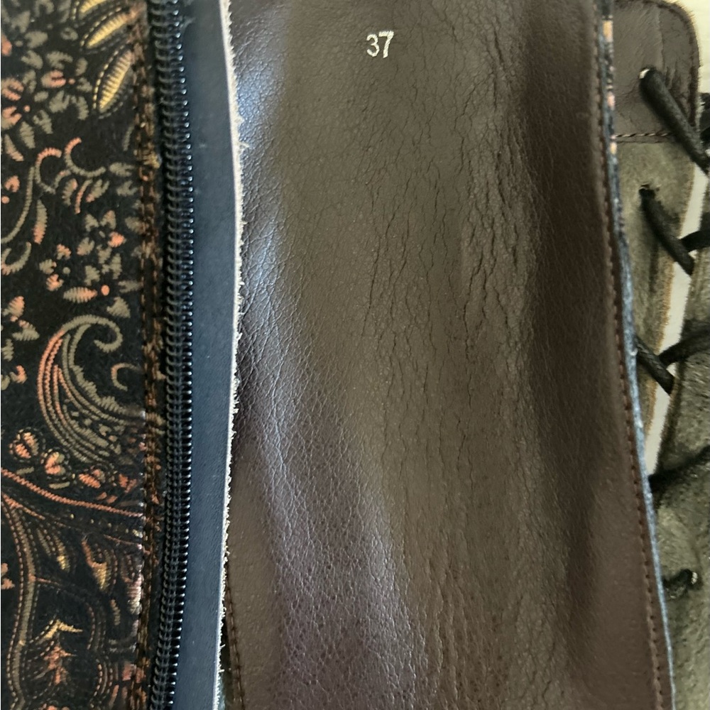 Super lady star boots, women’s size 37. Heeled, tan brown, leather, fabric print - Picture 6 of 9